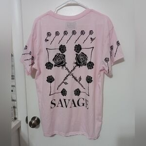 Fresh Laundry Savage Pink Short Sleeve Roses All over Print T Shirt XL